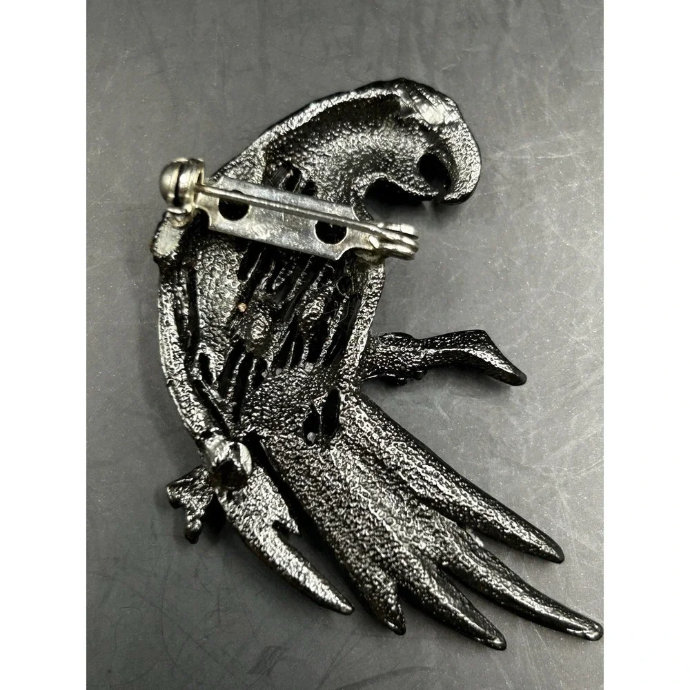 Tropical Parrot Bird Brooch Pin Red Amber Turquoise Crystal Rhinestones Large